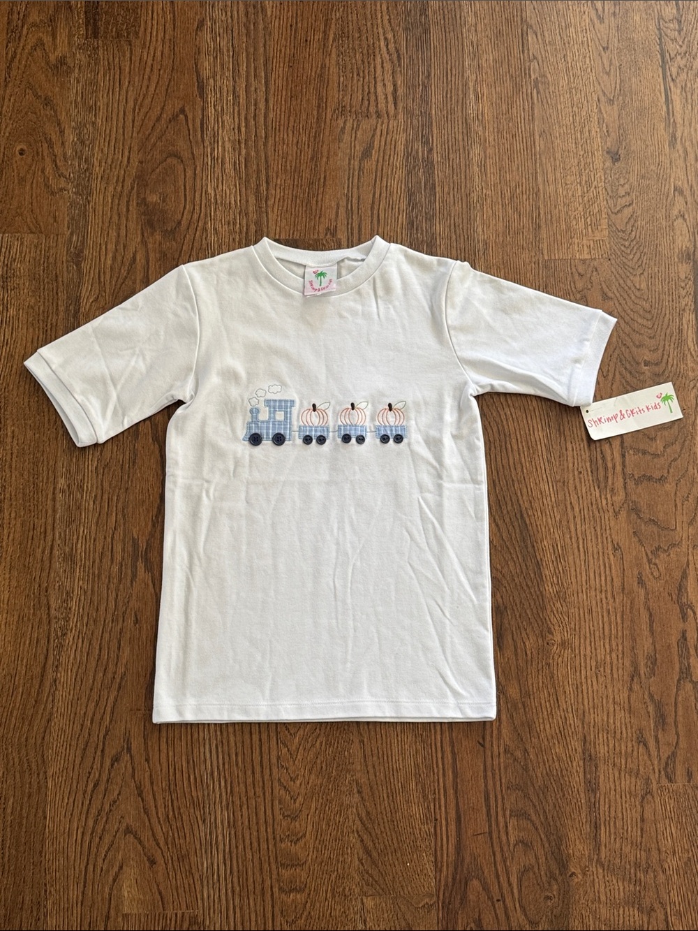 Shrimp & Grits Kids Pumpkin Train Embroidered Shirt New With Tags